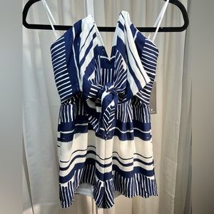 Lulus Delphi Blue and White Strapless Romper